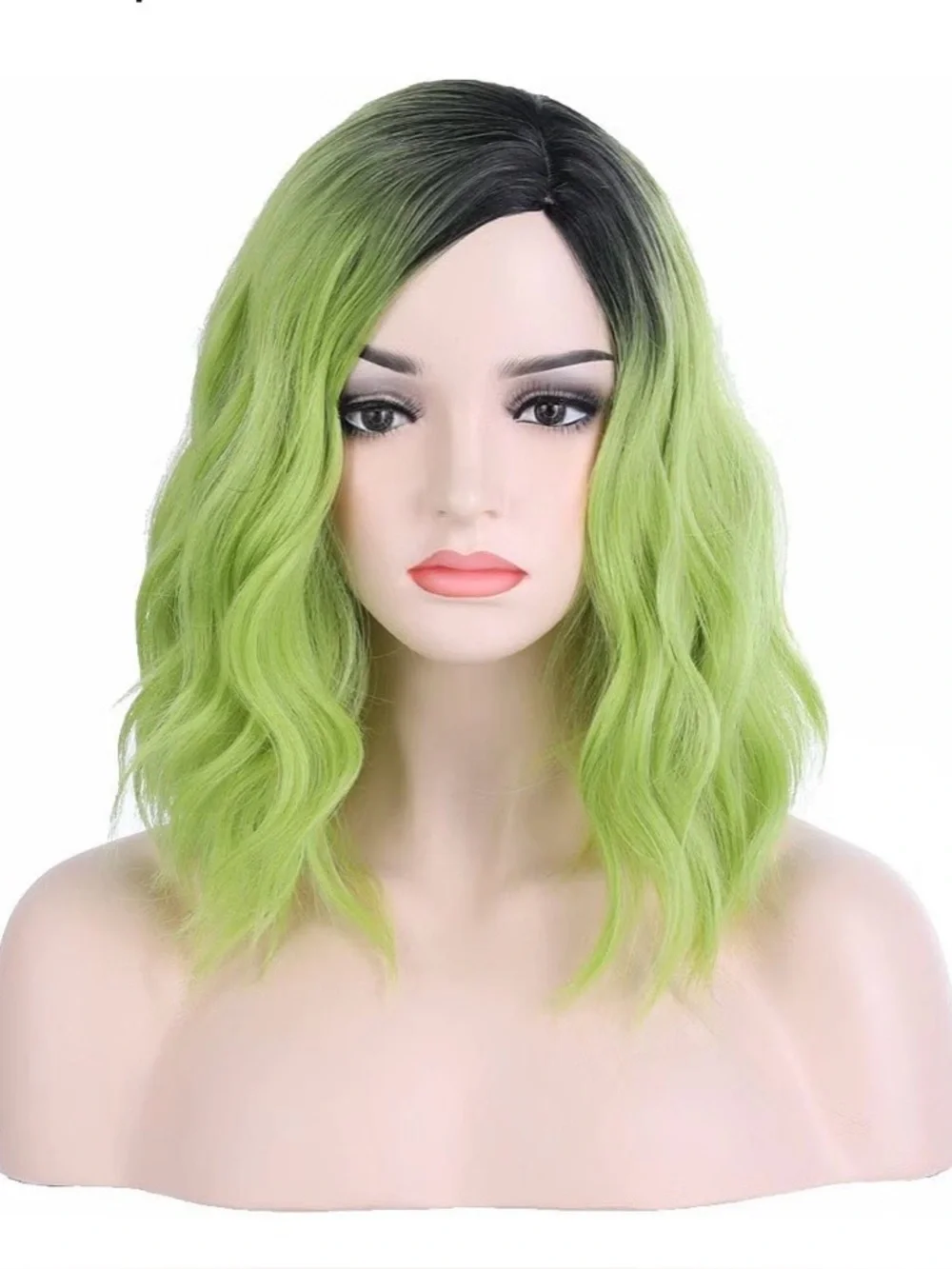 New Ombre Green Black Wig Short Wavy Wig Bob BERON 14” Costume Cosplay Hairnet